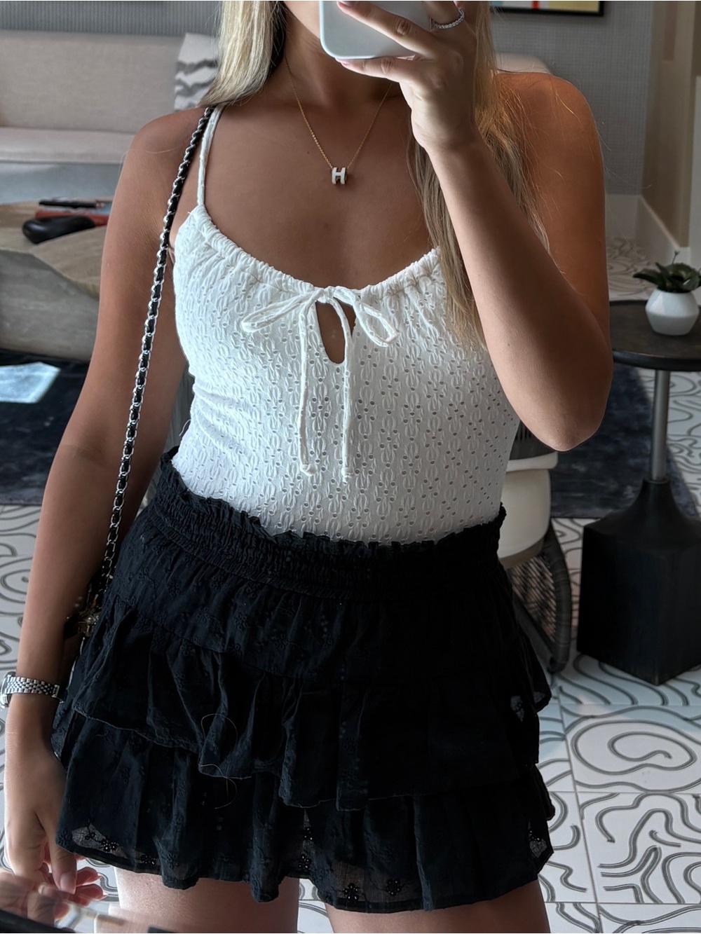Black Ruffled Mini Skirt - Picture 2 of 7